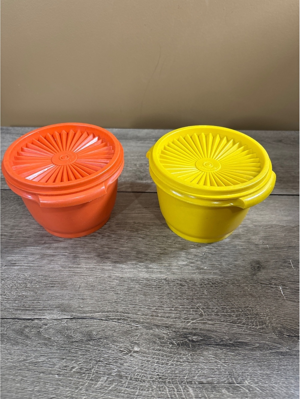 Vintage Tupperware Retro Orange and Yellow Storage Containers with Lids